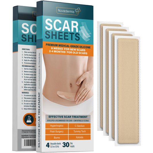 Silicone Scar Sheets - Light Skin Tone - Pack of 4