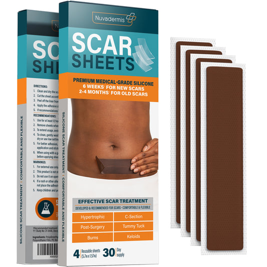 Silicone Scar Sheets - Dark Skin Tone - Pack of 4