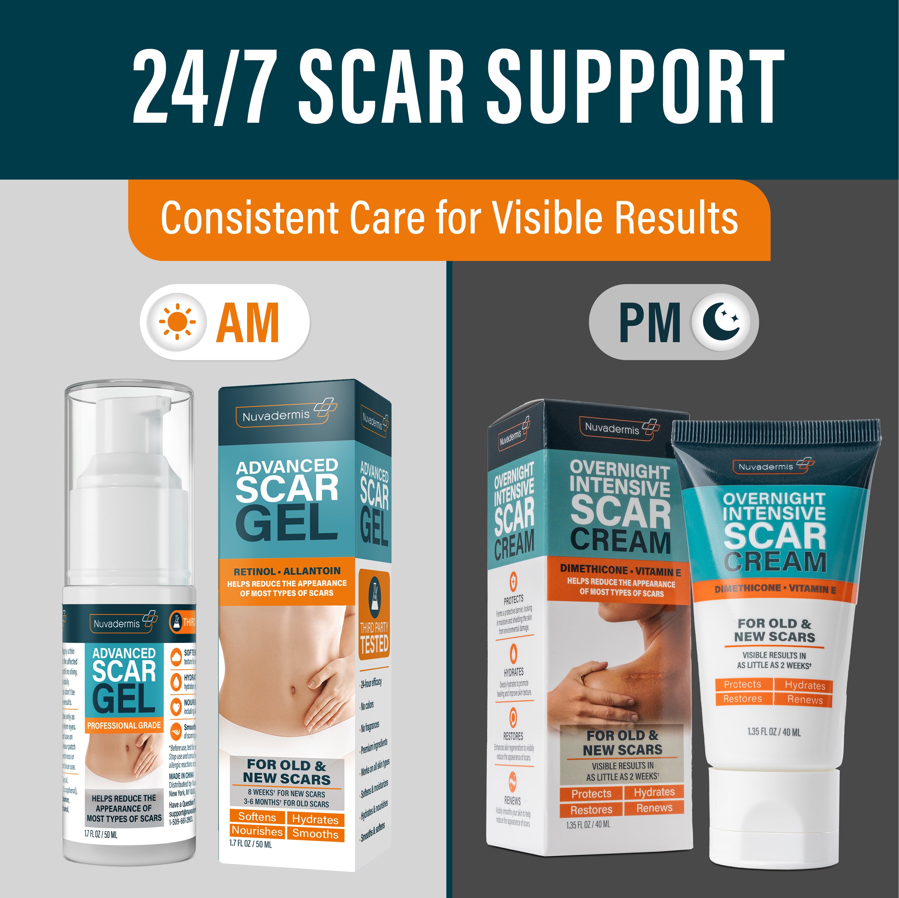 Scar Cream Duo: AM Scar Gel + PM Intensive Cream
